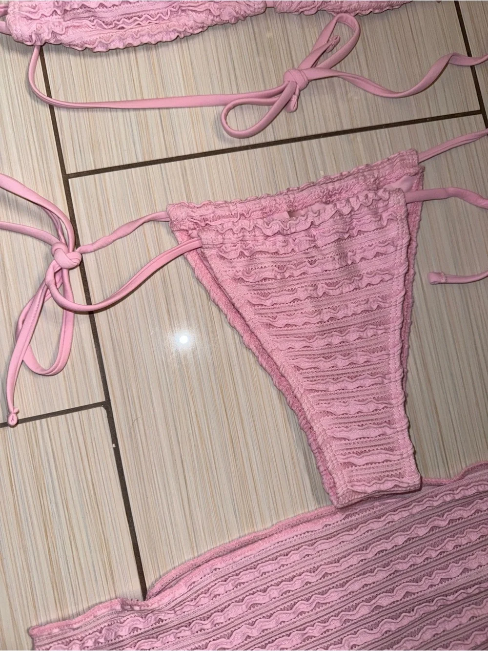 3 Piece Pink Triangle Bikini Set with Matching Sarong